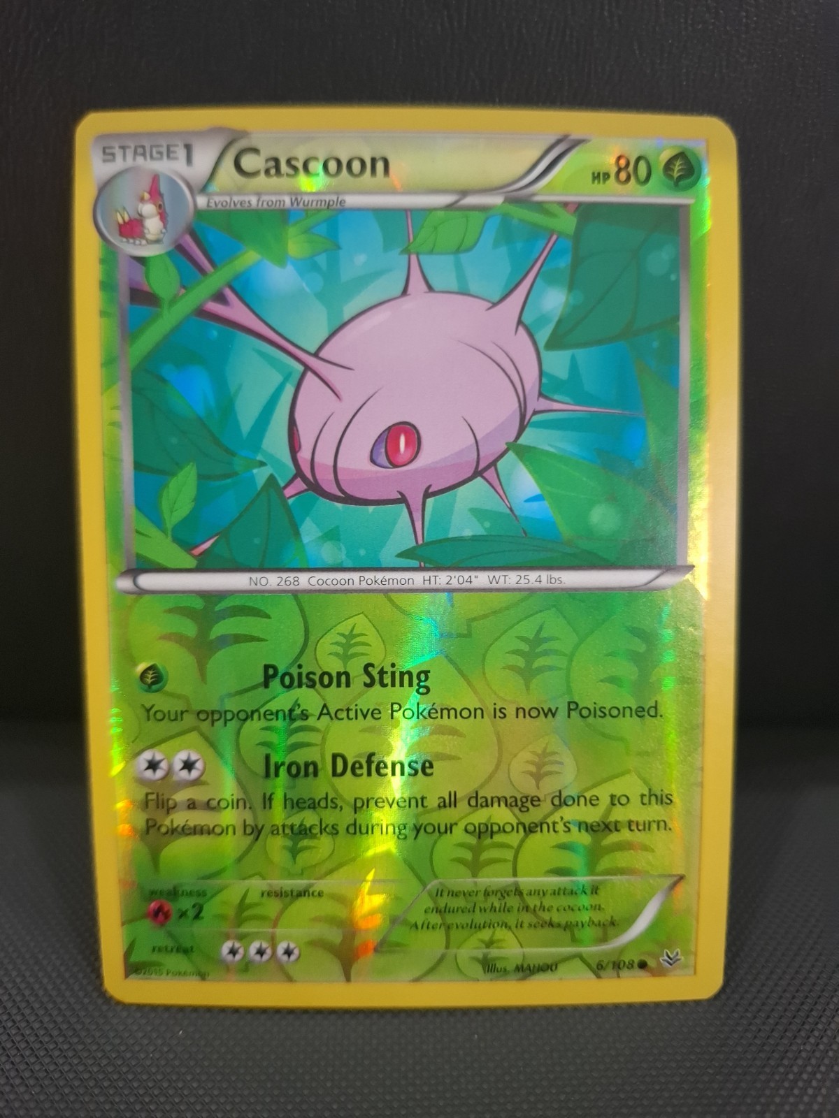 Pokemon TCG Cascoon 6/108 Reverse Holo Common XY Roaring Skies NM