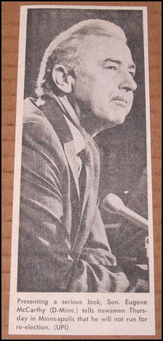 1969 Eugene McCarthy Newspaper Clipping Photo 2.5"x6.5" Minnesota Senator VTG