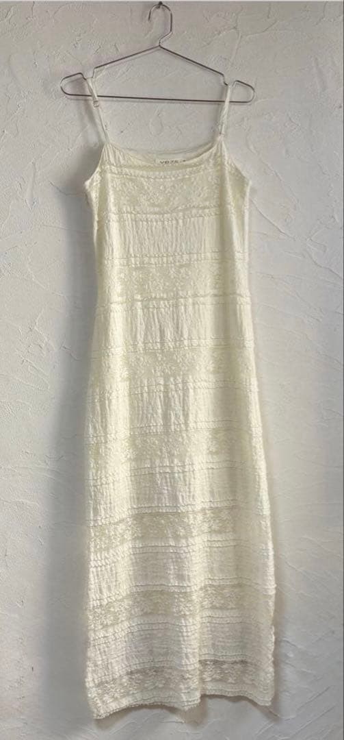 Abito lungo cami coreano vintage tutto pizzo bianco lunghezza regolabile