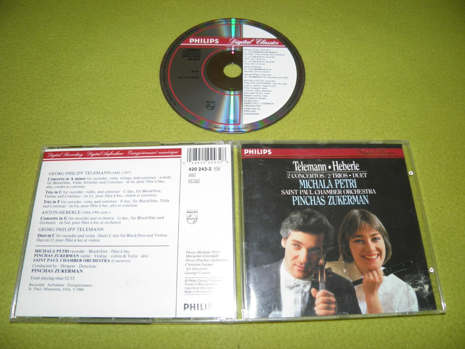 Telemann / Heberle - 2 Concertos 2 Trios - Petri / Zukerman CD Philips NM / PDO