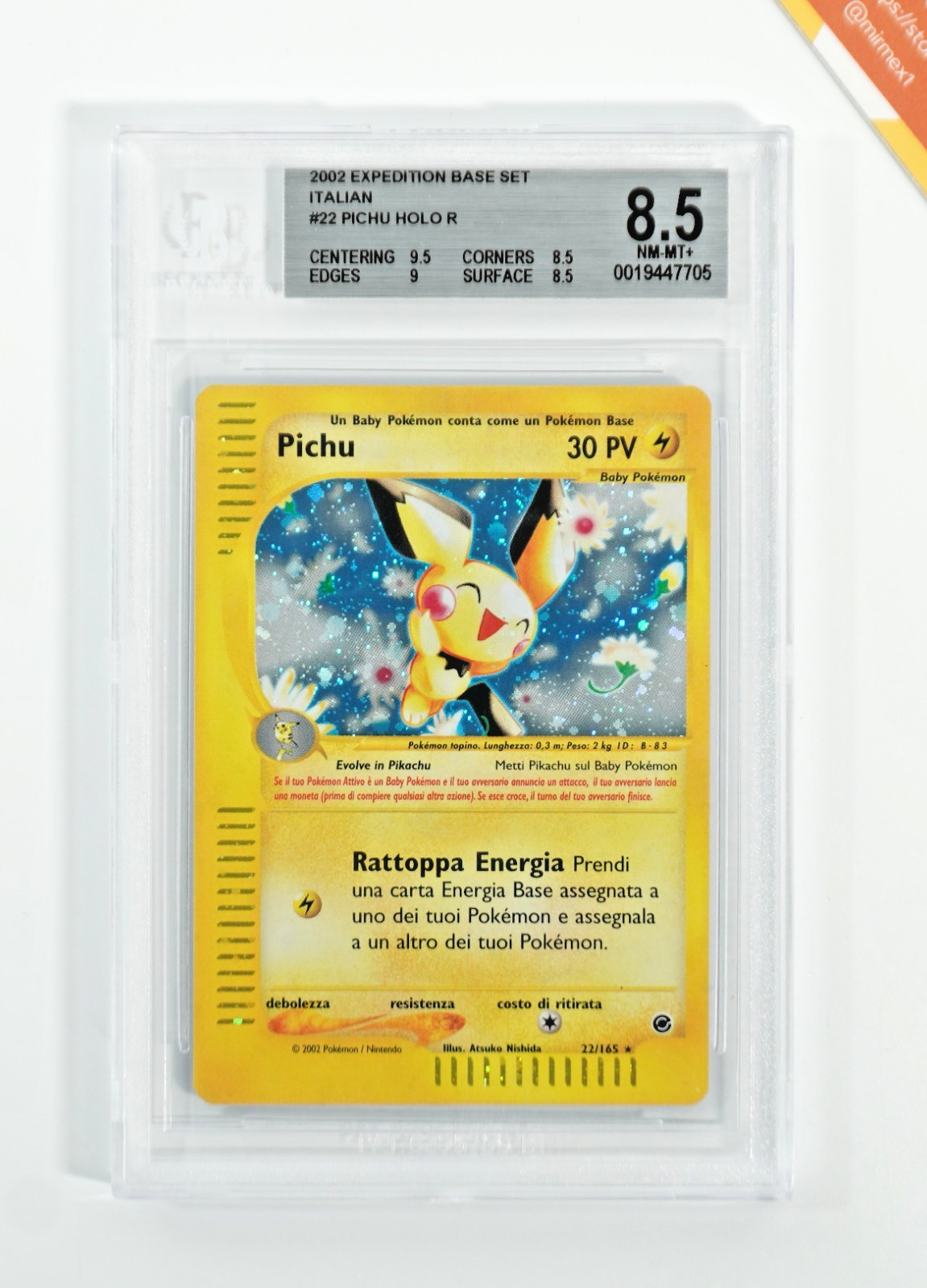 Pokemon BGS 8.5 Pichu #22 Holo Expedition 2002 Italiano