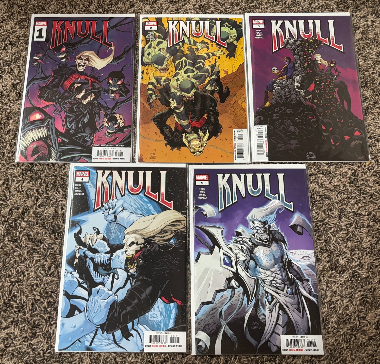 LOTTO COMPLETO KNULL 1 2 3 4 5 1-5 2026 MARVEL COMICS AL EWING KING IN BLACK VENOM