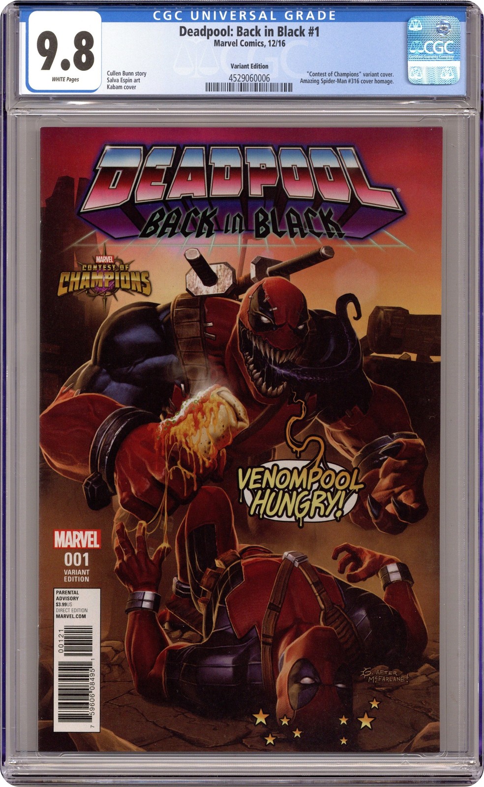 Deadpool Back in Black 1E Kabam 1:10 variante CGC 9.8 2016 4529060006