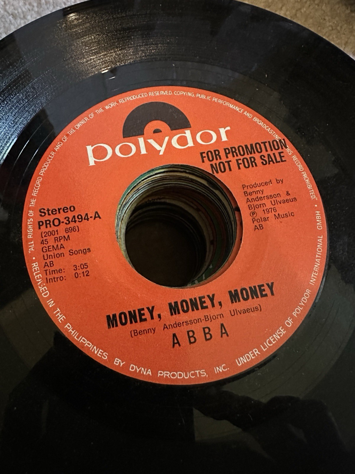 Abba 45 rpm Philippines 7" Money Money Money Promo