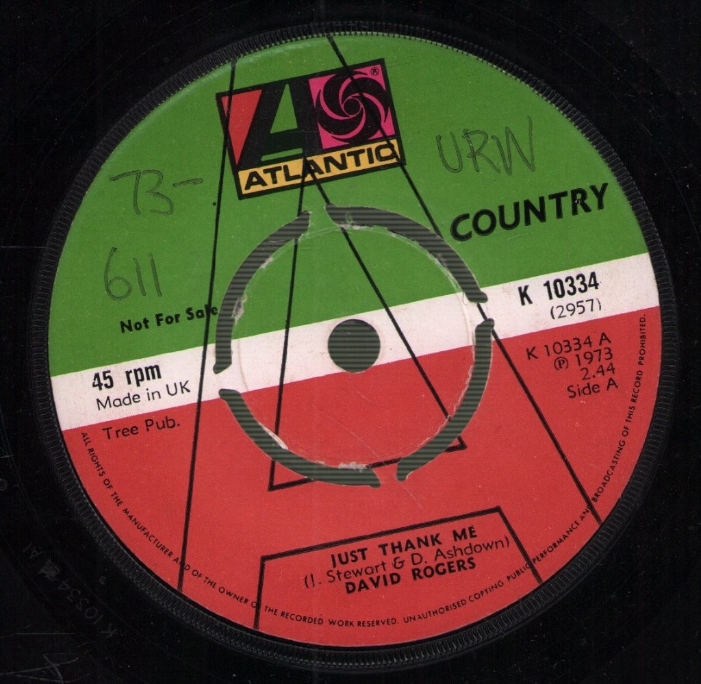 David Rogers Just Thank Me Vinile 7" Promo Atlantic 1973 45 RPM UK