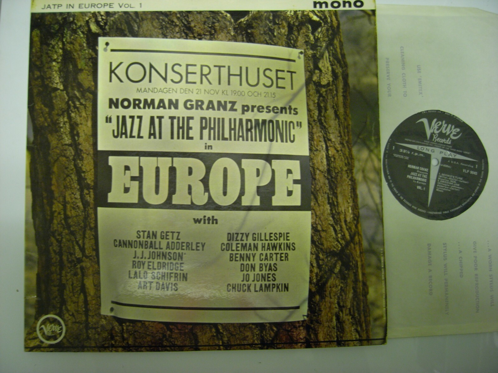 JATP IN EUROPE VOL 1, NORMAN GRANZ VERVE EMI UK VLP 9045 PLAY GRADED PERFECT