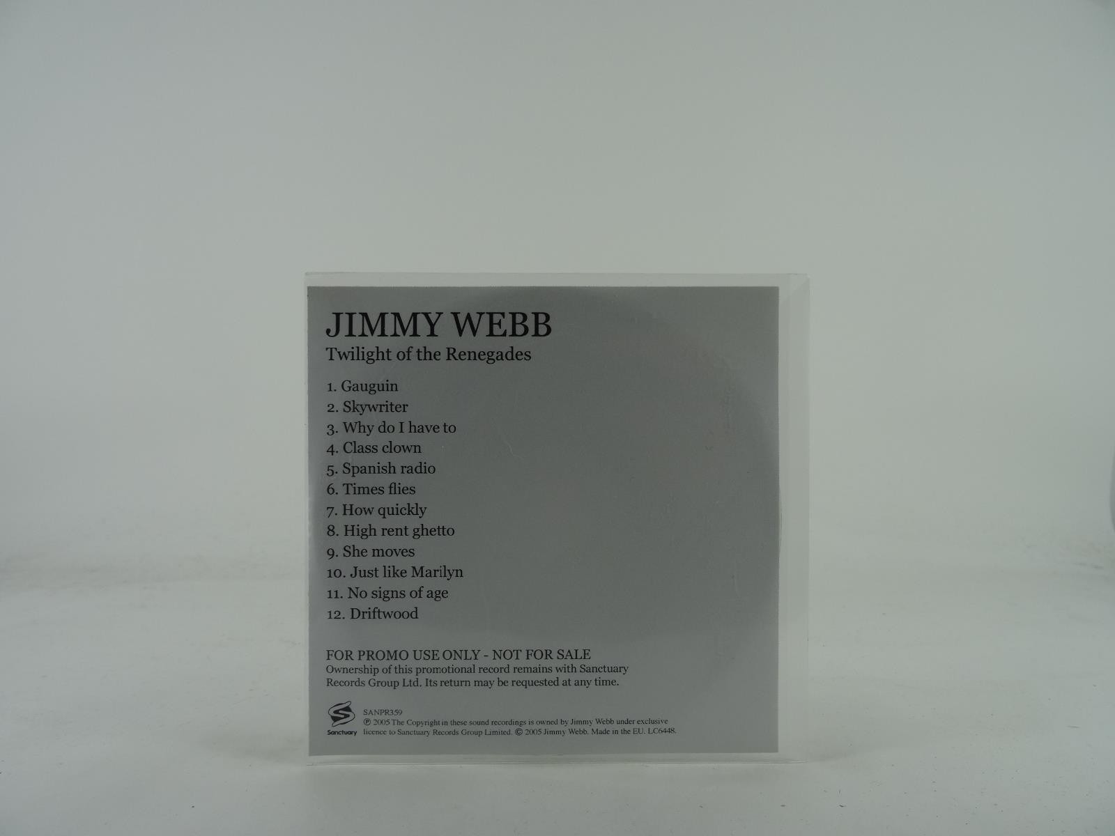 JIMMY WEBB TWILIGHT OF THE RENEGADES (418) 12 Track Promo CD Album including Whi