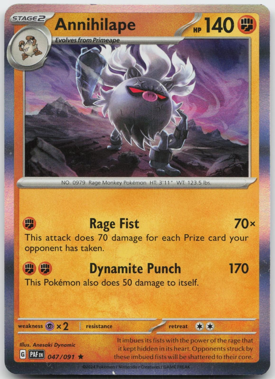 Annihilape 047/091 Raro Destino Paldeo Pokemon Holo quasi nuovo