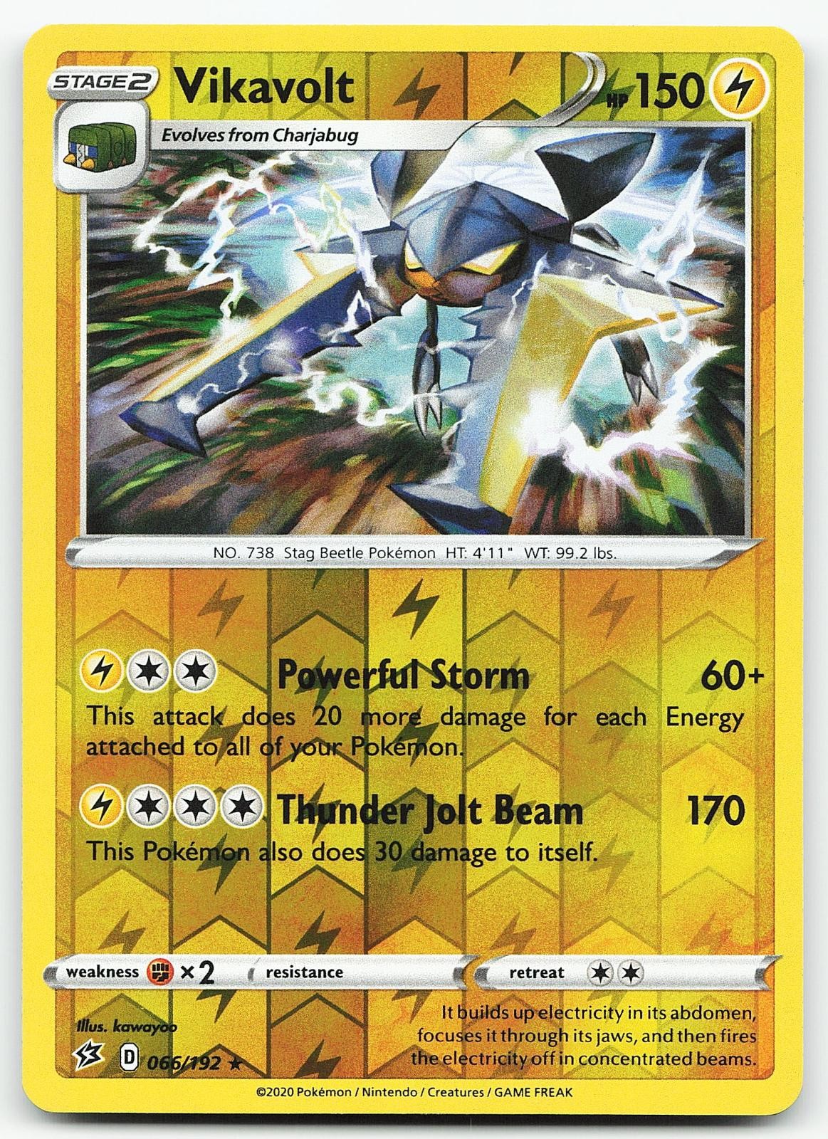 Pokemon Vikavolt 066/192 Scontro Ribelle Raro Reverse Holo quasi nuovo