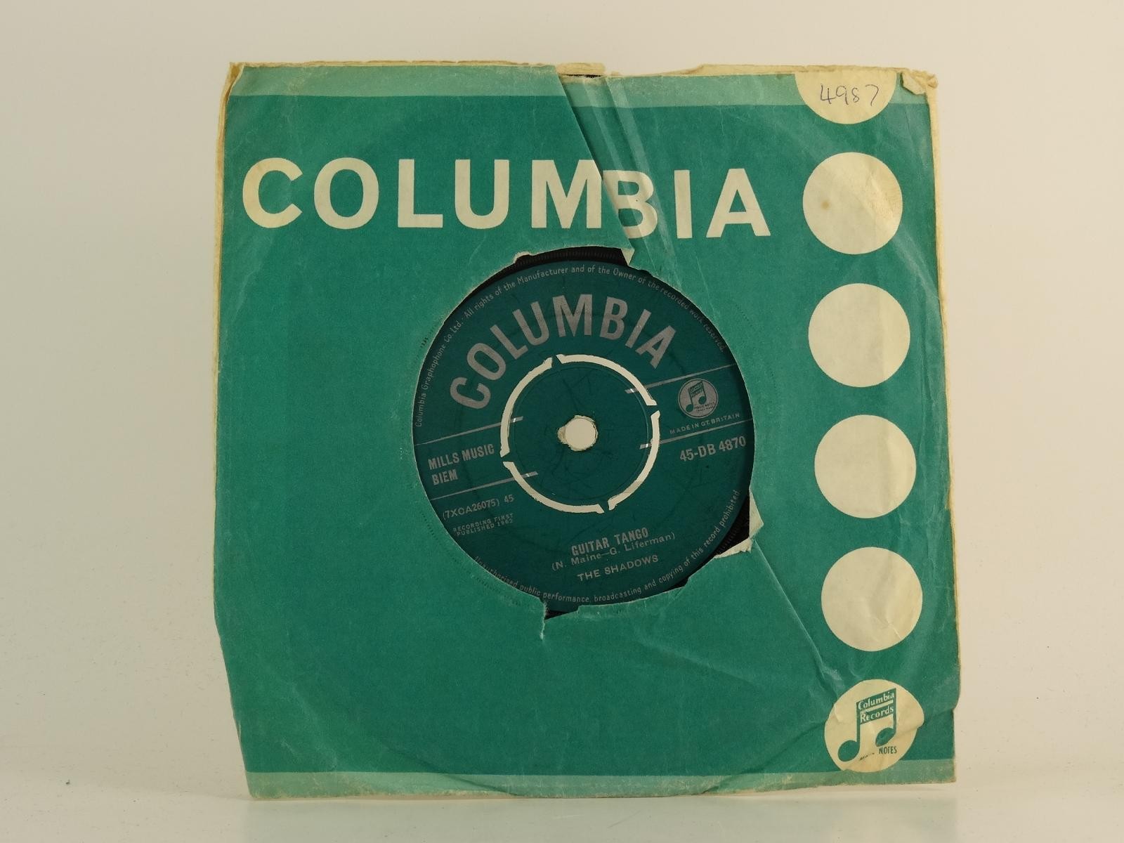 THE SHADOWS GUITAR TANGO. (92) 2 Track 7" Single including Company Sleeve COLUMB