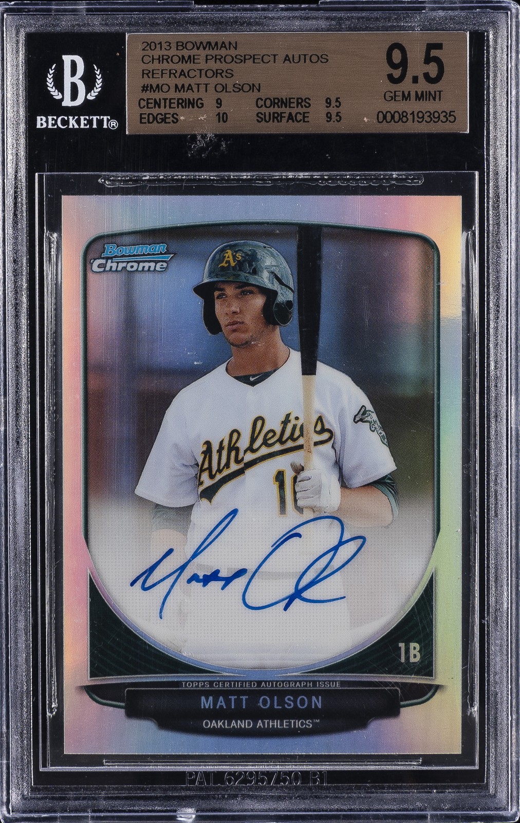 2013 BOWMAN CHROME PROSPECT AUTOS RIFRATTORE #MO MATT OLSON BGS 9,5