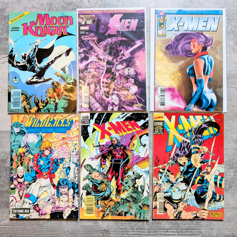 6 x French comics lot (🔥 X-Men Moon Knight Psylocke Wildcats) Marvel comic variant fumetti vintage