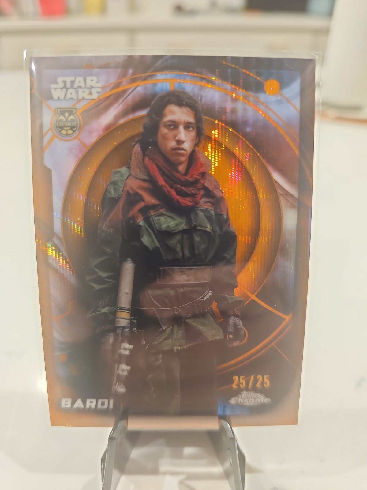 2026 Topps Chrome Star Wars Debut Bardi True Orange Aurebesh Refractor /25