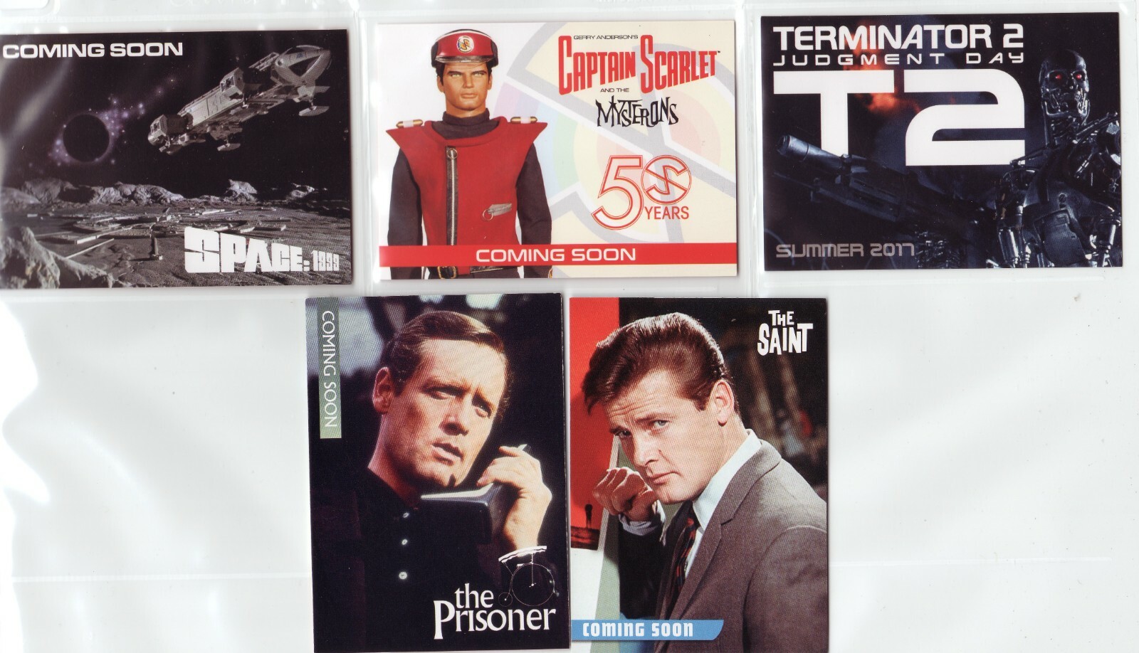 5 CARD PROMO SET FOR UNSTOPPABLE CARDS SERIES, SPACE 1999, CAPT. SCARLET, SAINT