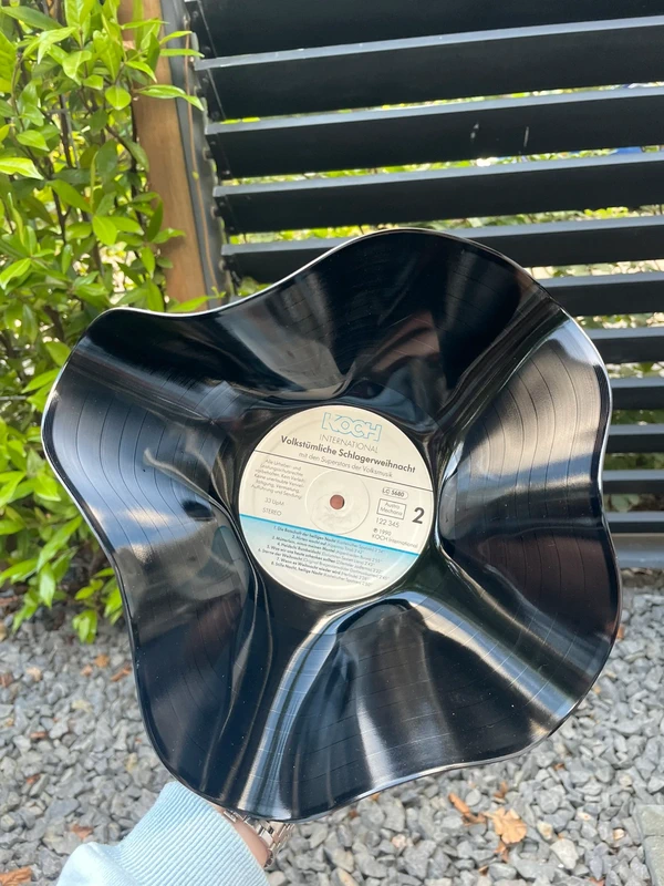 Unieke Vintage Vinyl Plaat Schaal kunst kom Handgemaakt