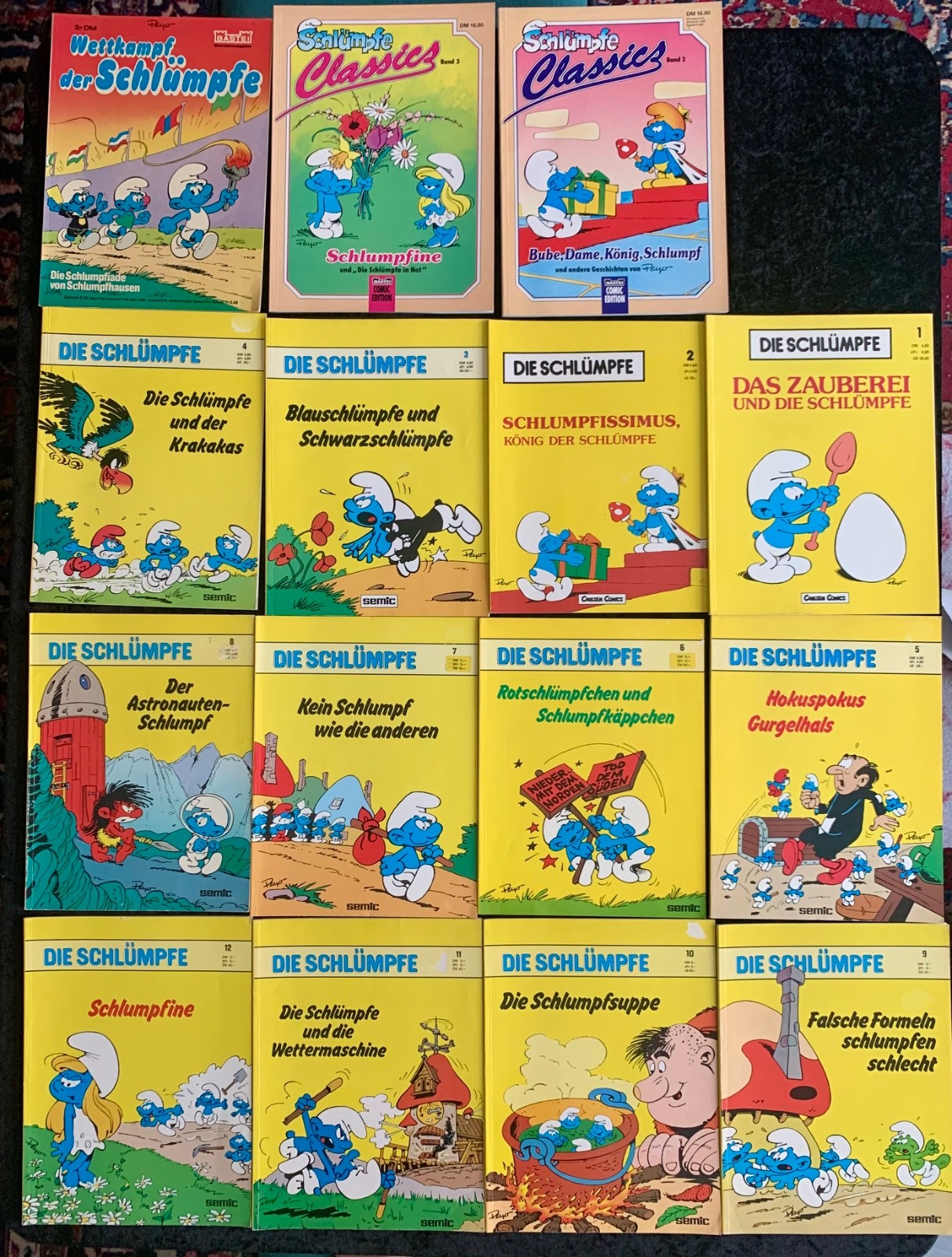 15x I Puffi, album gialli 1-12 serie completa +3, fumetto, vedi foto!