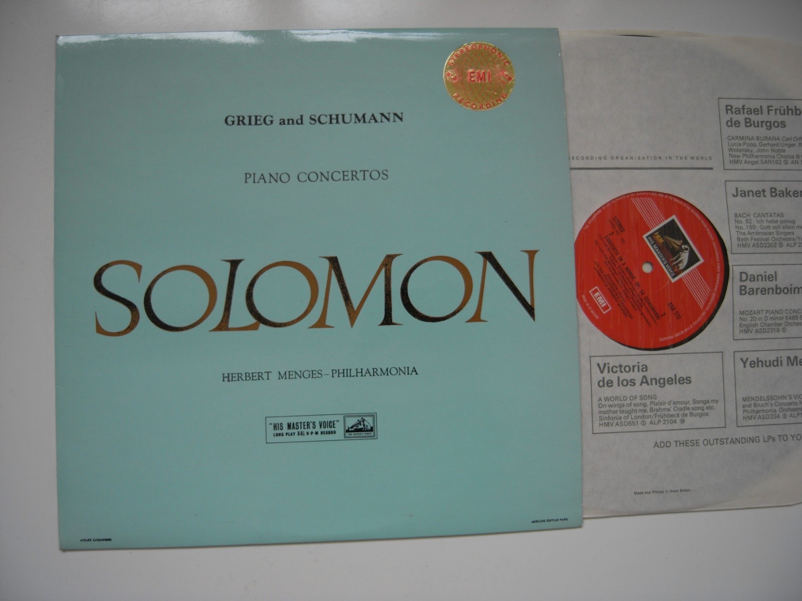 ASD 272 SOLOMON GRIEG & SCHUMANN PIANO CTO  MENGES 3.LABEL EARLY MINT SLEEVE 