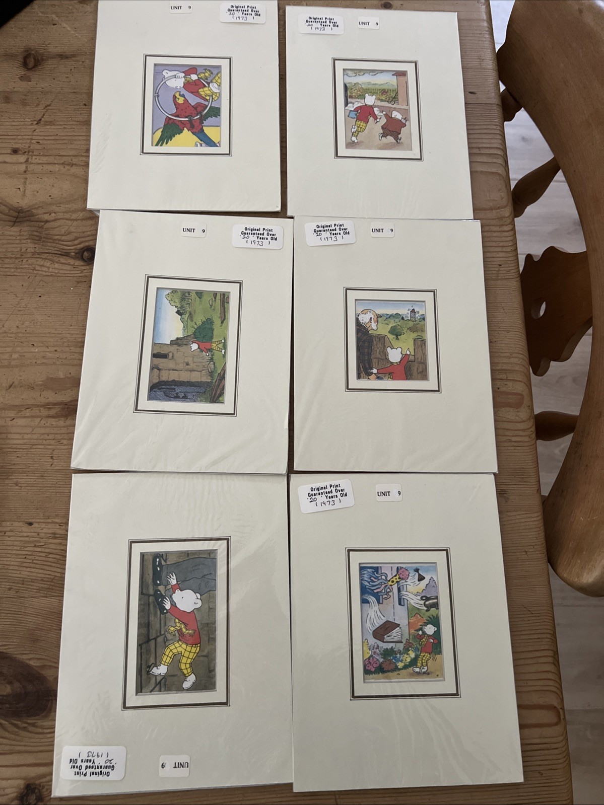 Rupert The Bear Original Prints 1973 Mounted Sealed 3.5” X 3”