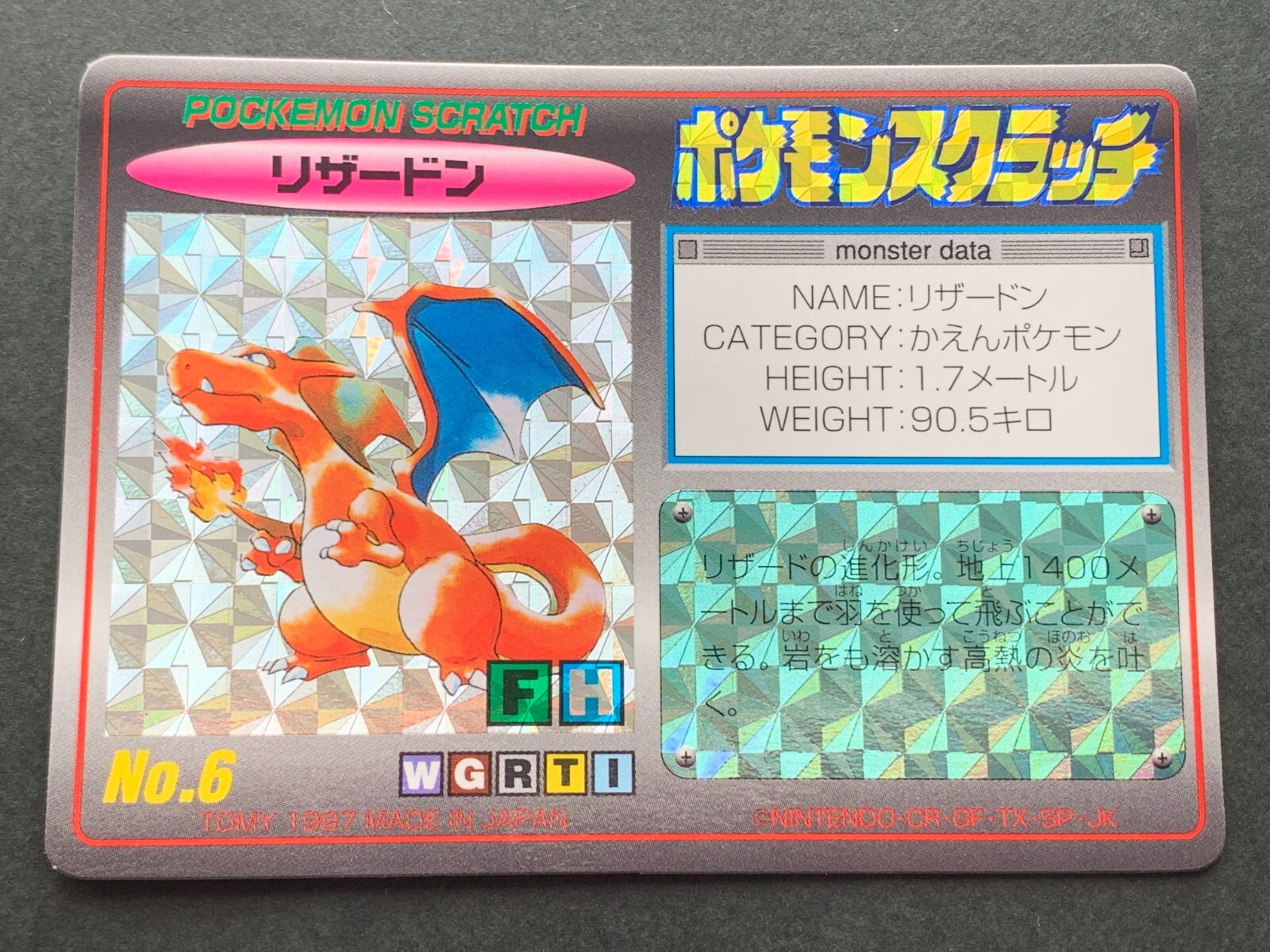 Pokemon Gratta e vinci Charizard n.6 TOMY 1997 Pokémon Holo giapponese raro povero 2
