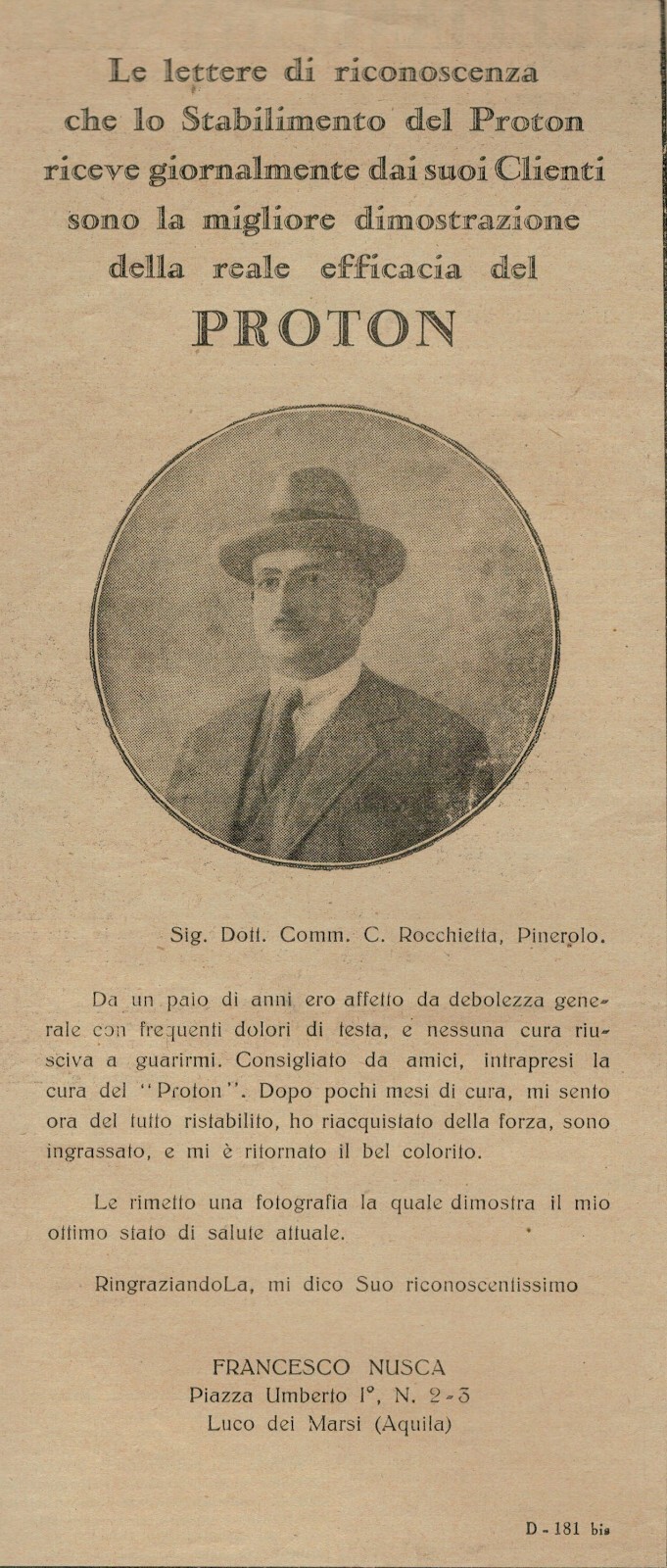 PUBBLICITA' ORIGINALE VINTAGE  DEL 1927 : PROTON