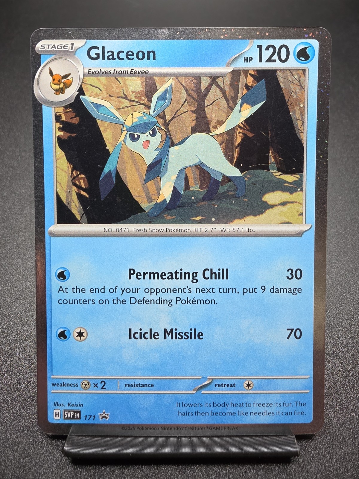 Glaceon SVP 171 con Swirl (Cosmos Holo) SV: Prismatic Evolutions carta promozionale