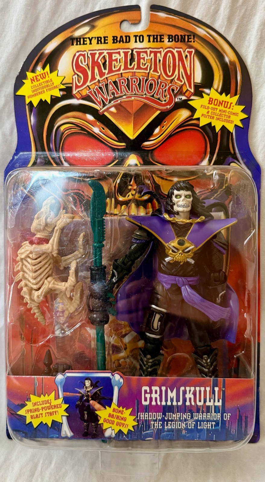 giocattolo vintage 1994 Skeleton Warriors Grimskull action figure Playmates 8504 nuovo