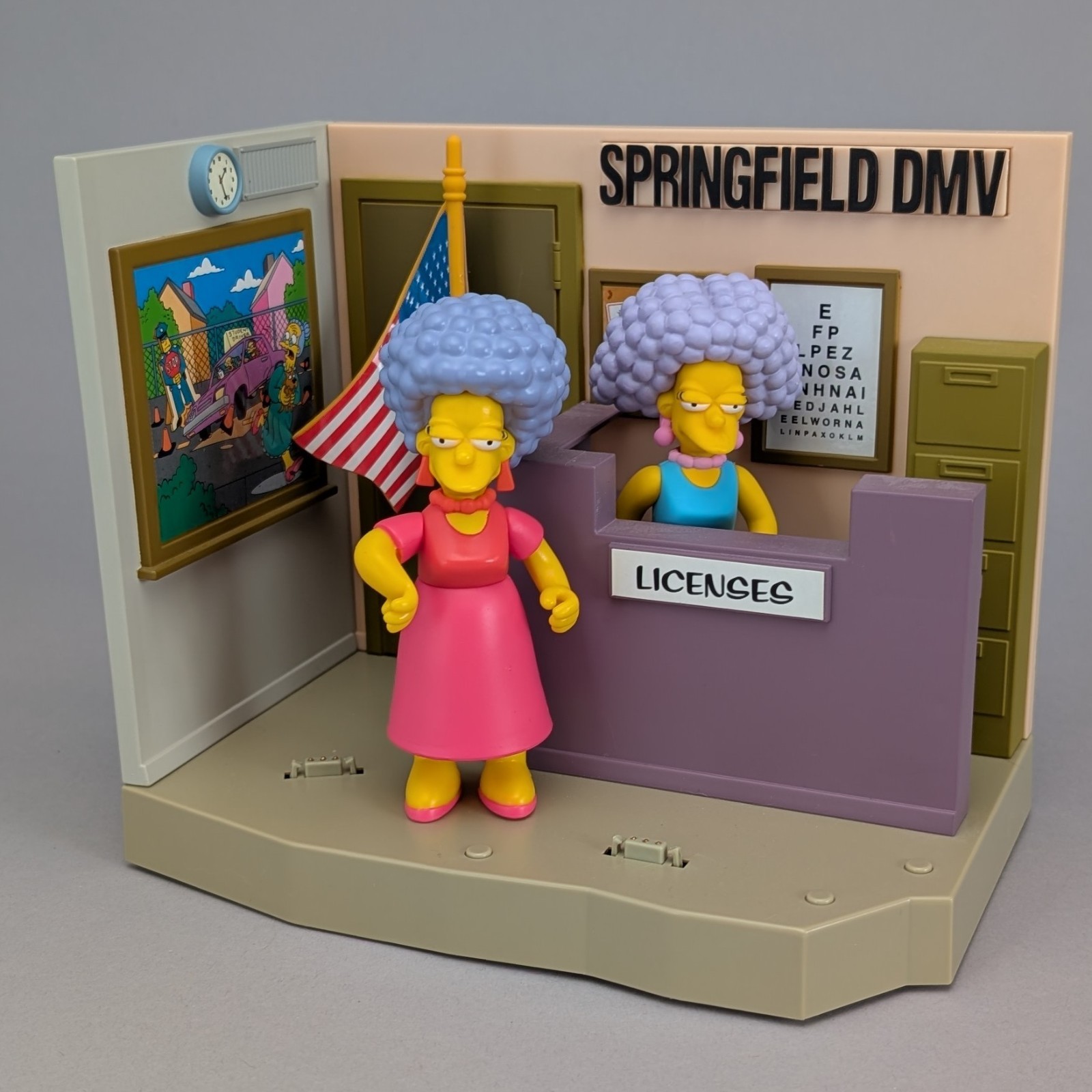 Simpsons Playmates World of Springfield DMV w/ Selma & Patty Bouvier Loose 