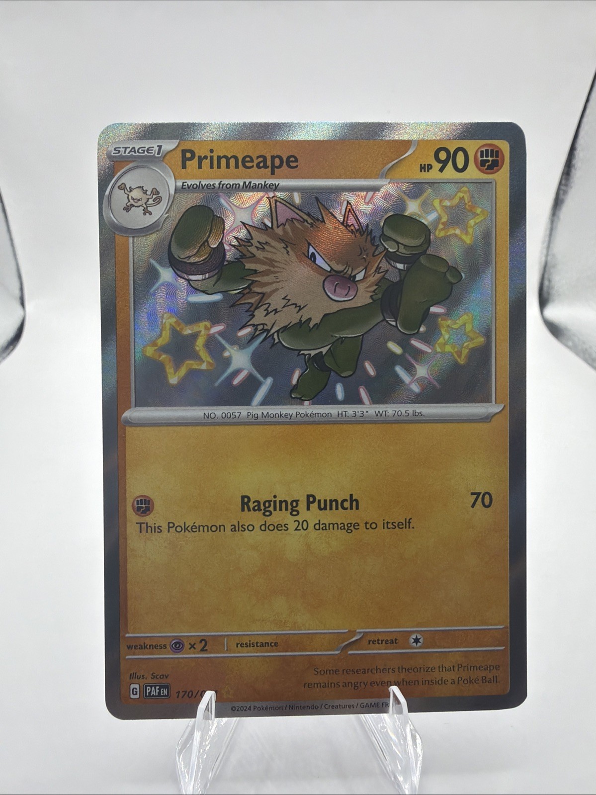 Pokemon Primeape 170/091 SV: Paldean Fates Shiny Rare Holo NM (2 Of 2)