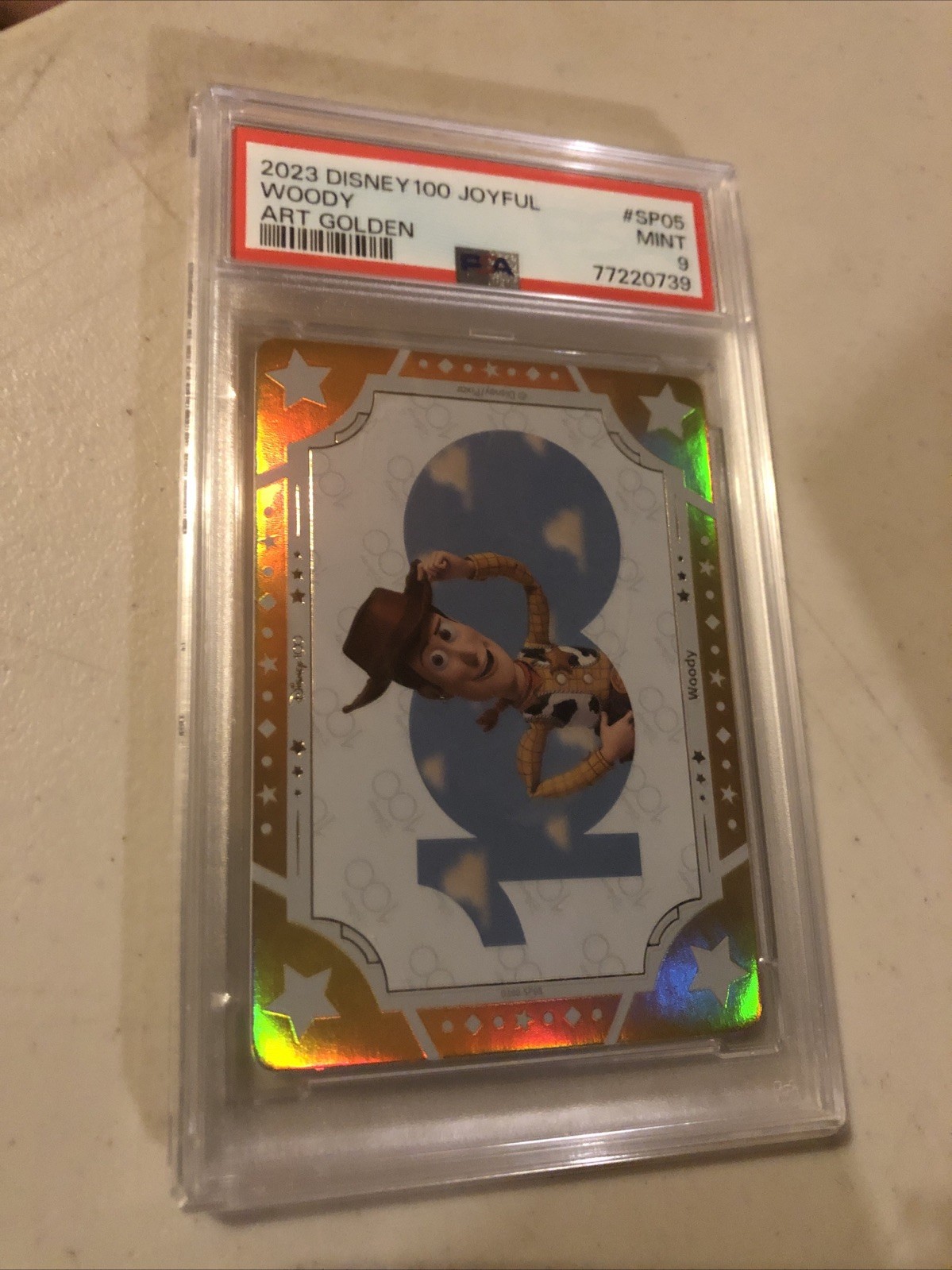 Disney 100 Joyful Woody Art Golden /100 PSA 9 Rare Pixar Toy Story Card Low Pop