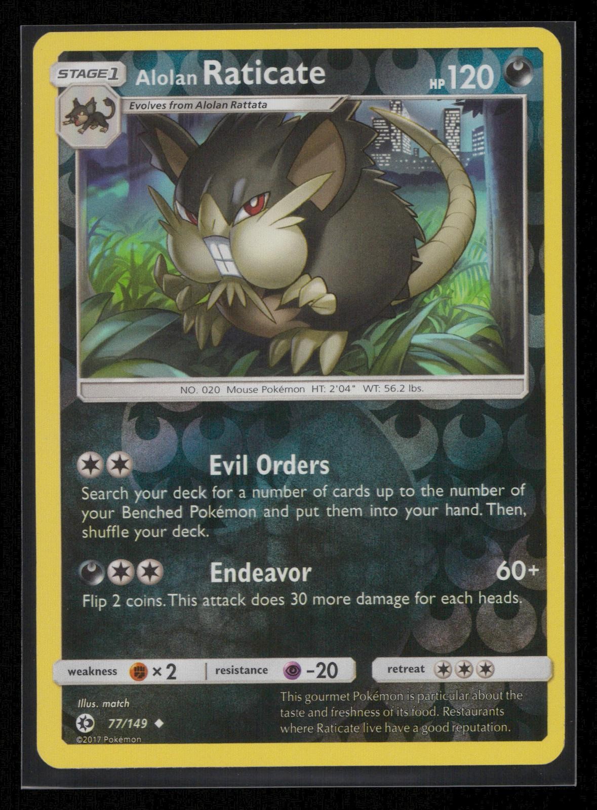 Alolan Raticate 77/149 Non Comune SM Set Base Pokemon Reverse Holo Near Mint