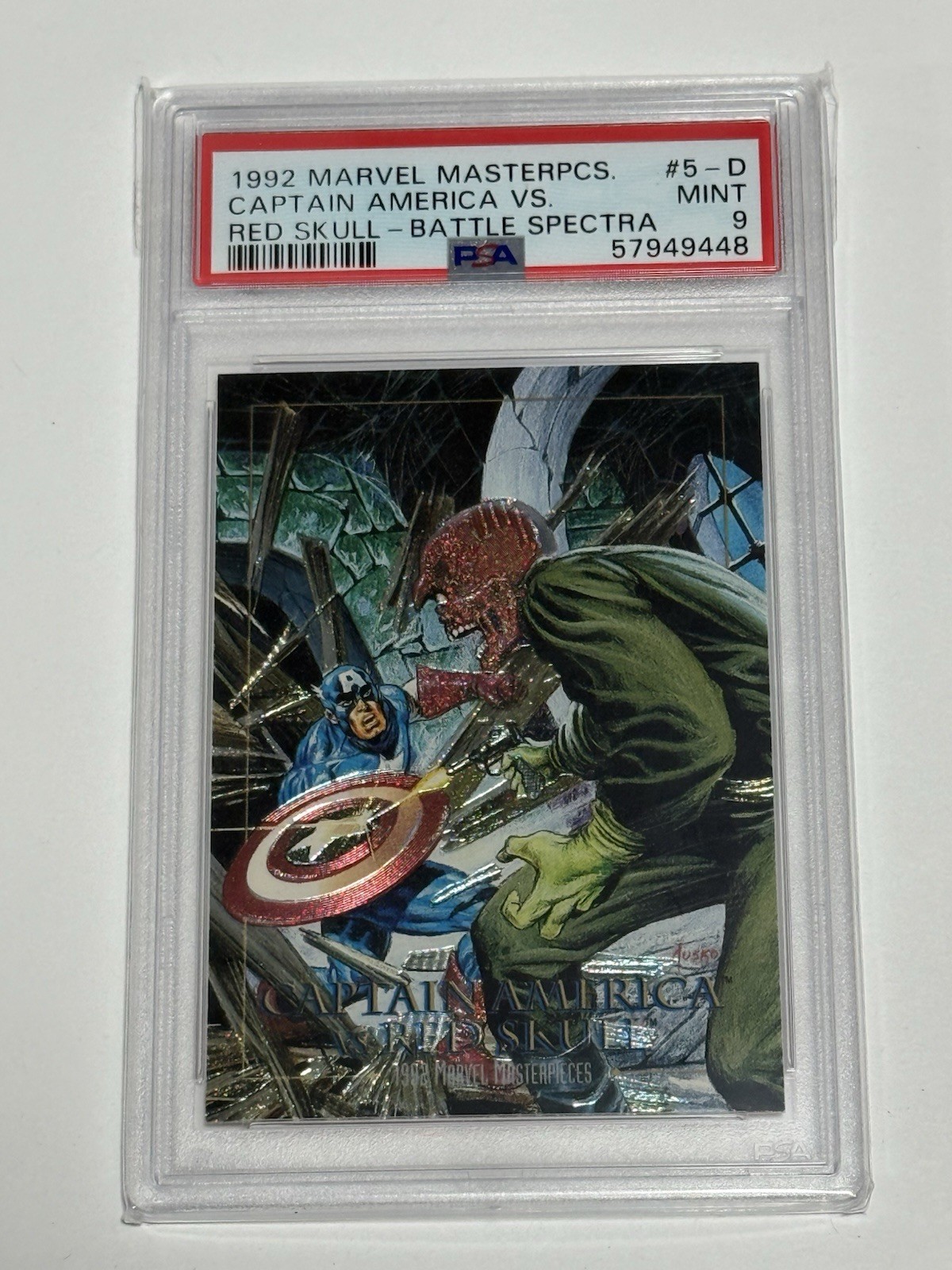 1992 MARVEL MASTERPIECES BATTLE SPECTRA 5-D CAPTAIN AMERICA VS RED SKULL PSA 9