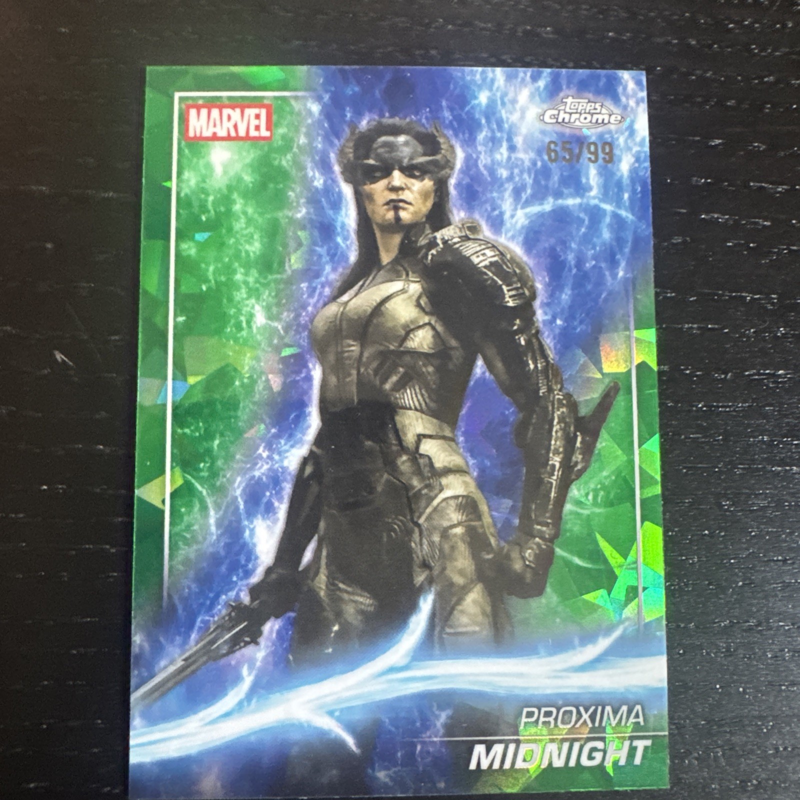 2025 Topps Chrome Marvel Studio #d/99 inserto SP zaffiro verde Proxima Midnight
