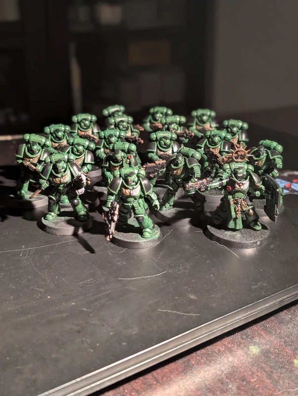 Lot de 19 Salamanders (18 intercessors + 1 lieutenant avec un neo-volkite et un storm shield).