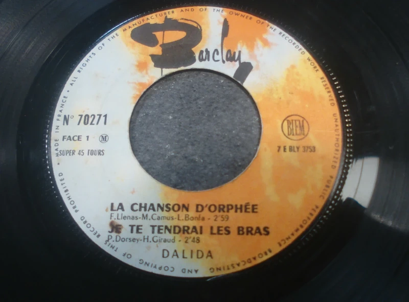 45t dalida la chanson d'orphée +3 -barclay 70271