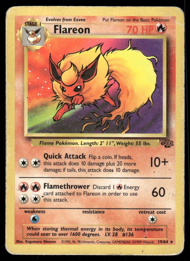 Pokemon Cards Flareon 19/64 Unlimited Jungle Rare HP *3
