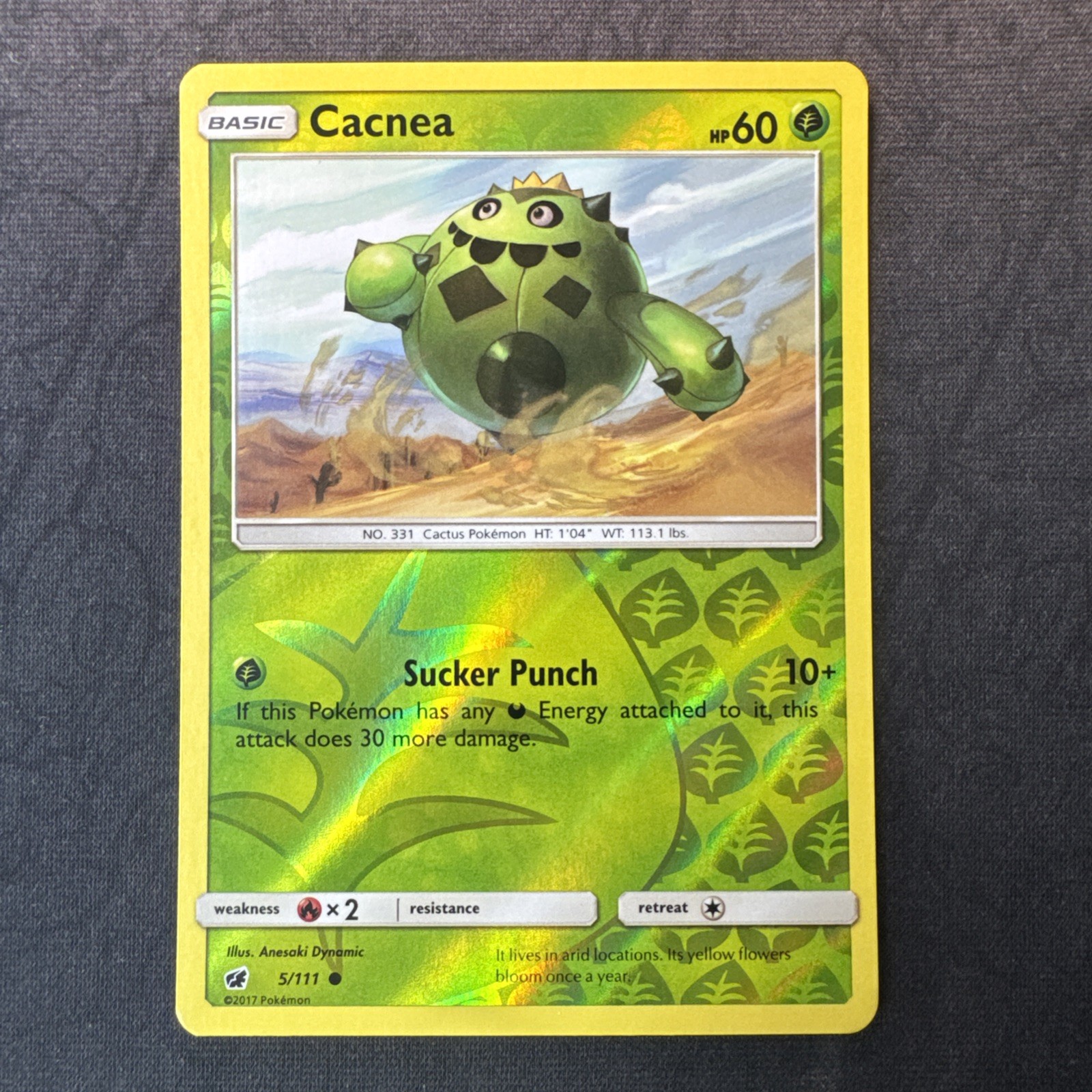 Pokemon Cacnea 5/111 Sm-Crimson Invasion Reverse Holo Sole e Luna