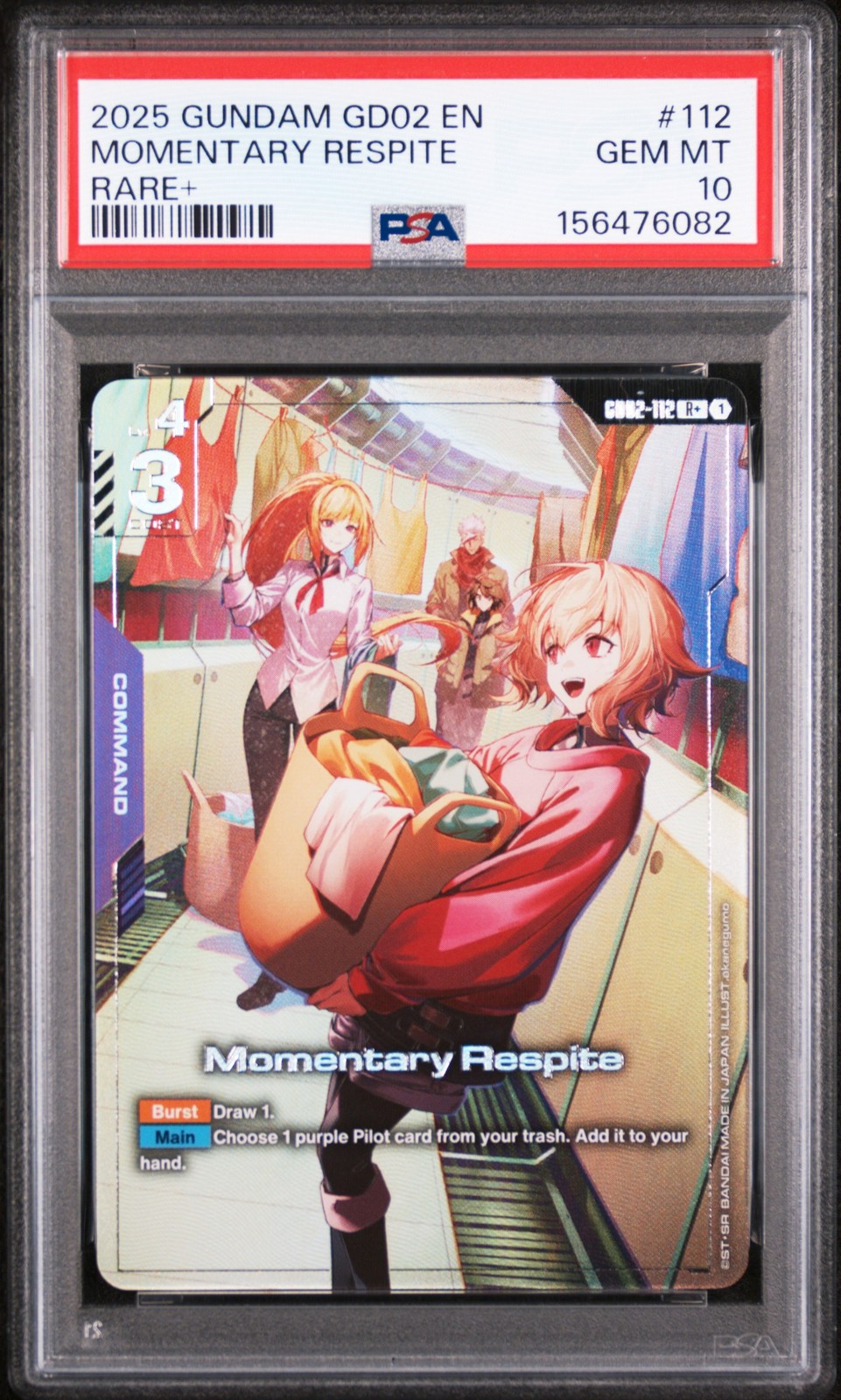 Gundam Momentary Respite inglese doppio impatto #GD02-112 raro + gemma come nuovo PSA 10