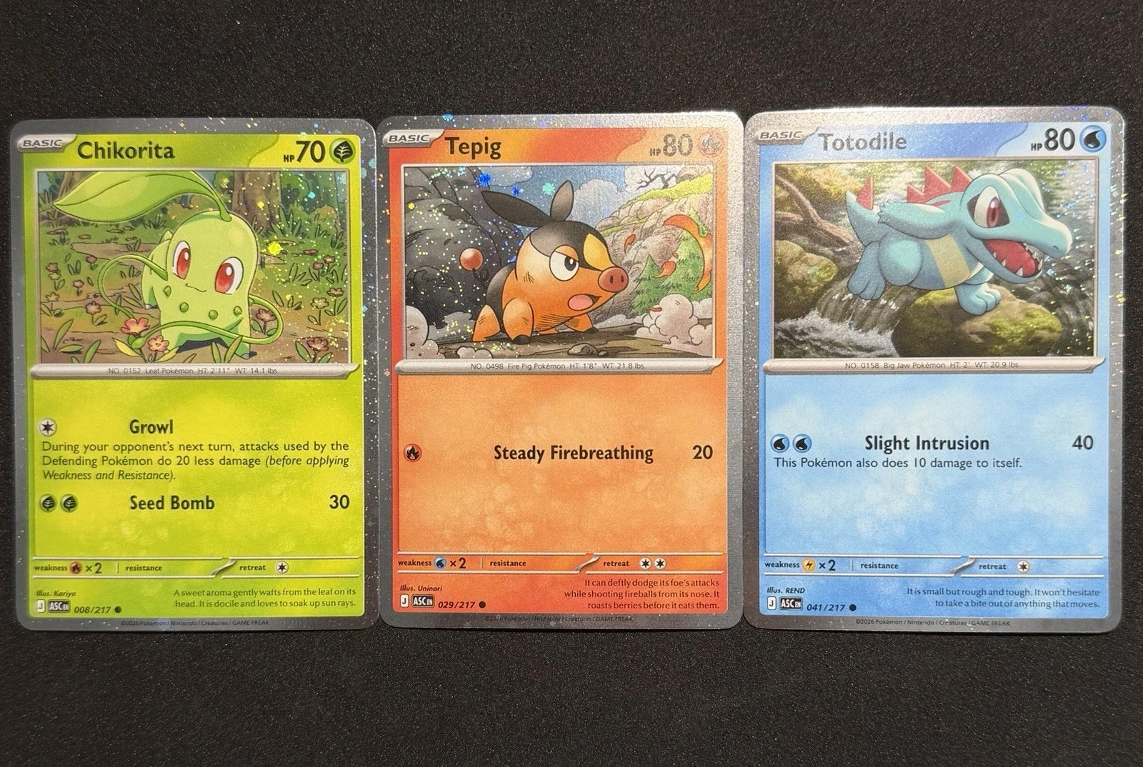 Pokemon Eroi Ascesi Cosmos Holo Promo Set Chikorita Tepig Totodile (D)