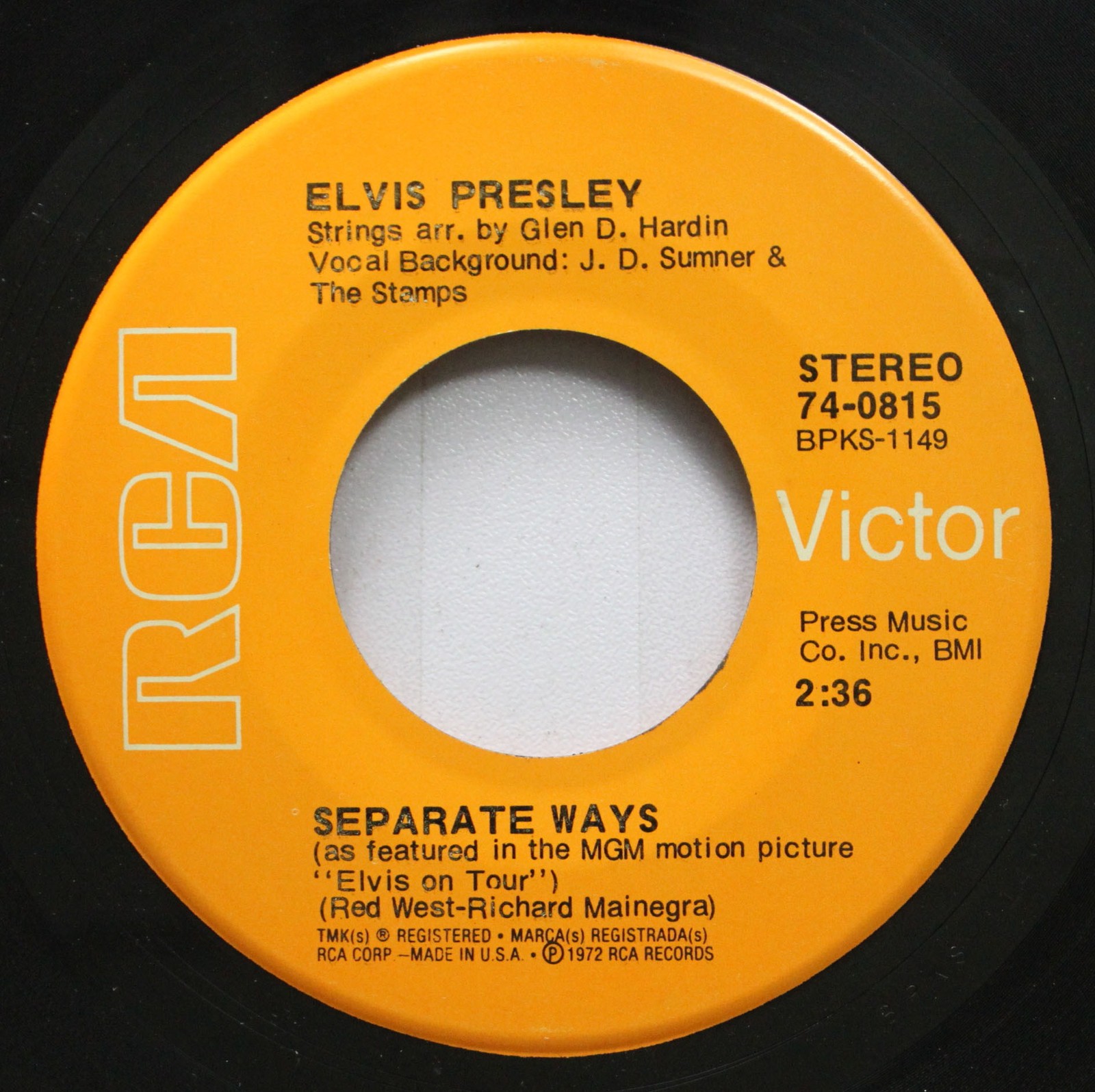 Rock 45 Elvis Presley - Separate Ways / Always On My Mind On Rca