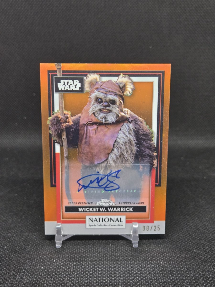 2026 National Topps Chrome Star Wars Wicket Warwick Davis arancione automatico /25