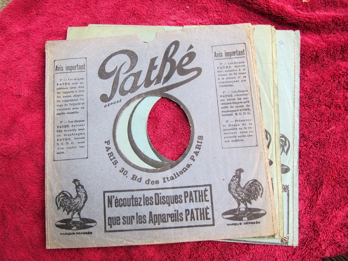 1916 Paper Label PATHE SLEEVES 3x early Sapphire Record Disque 27 cm 10.5" inch