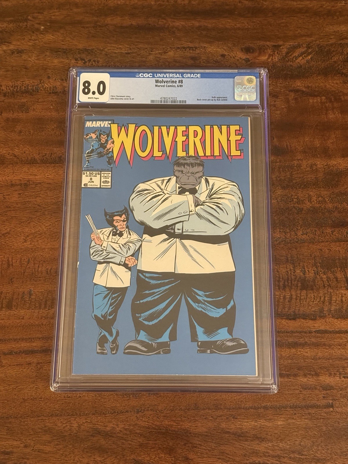 Wolverine #8 1989 CGC 8.0 pagine bianche iconica copertina Hulk John Buscema Hulk Marvel