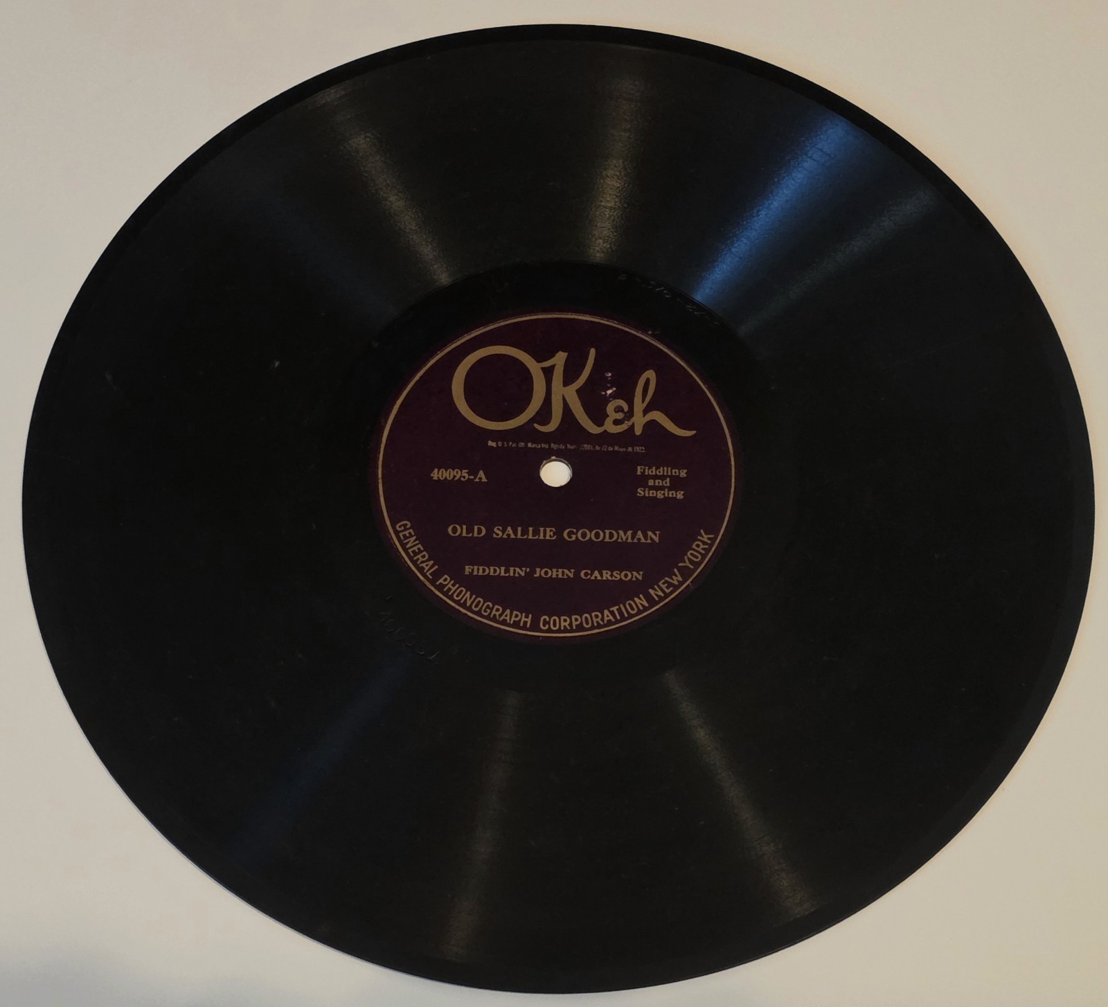 Fiddlin John Carson Old Sallie Goodman Dixie Boll Weev 78 rpm OKeh Record 40095