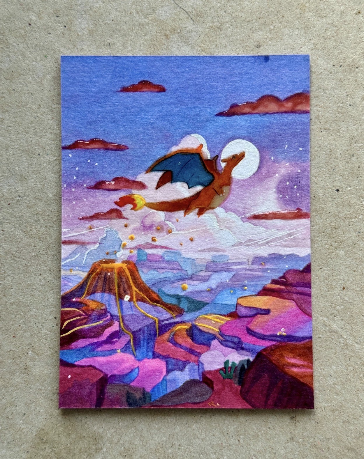 Carta schizzo Charizard disegnata a mano con resina 1/1 firmata dall'artista 