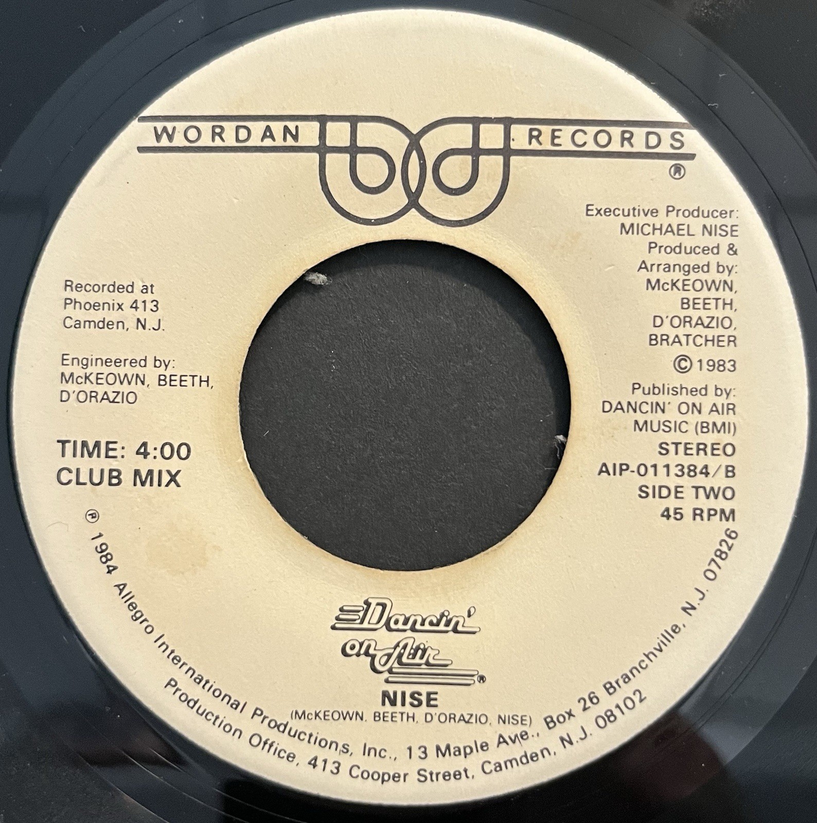 NISE - Dancin' On Air 45rpm 1983 Electro Disco Funk VG RARE Wordan