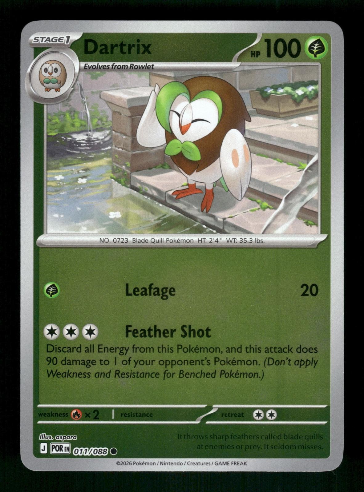 Common - Reverse Holo - Dartrix - 011/088 - Near Mint - Perfect Order