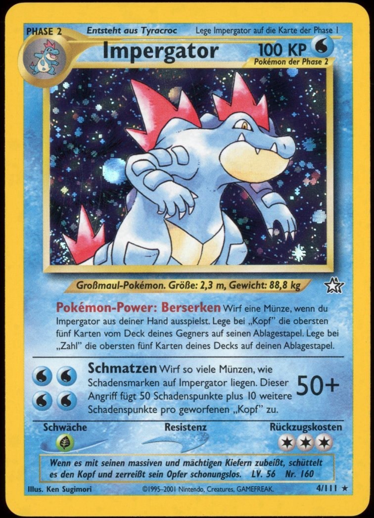 2001 Pokemon GERMAN Unlimited Neo Genesis Impergator-Feraligatr Holo 4/111 EX
