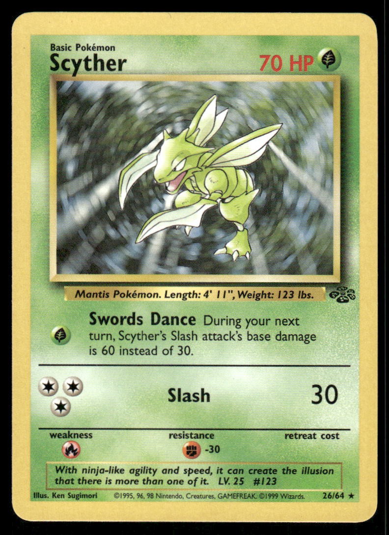 Pokemon Cards Scyther 26/64 Unlimited Jungle Rare NM