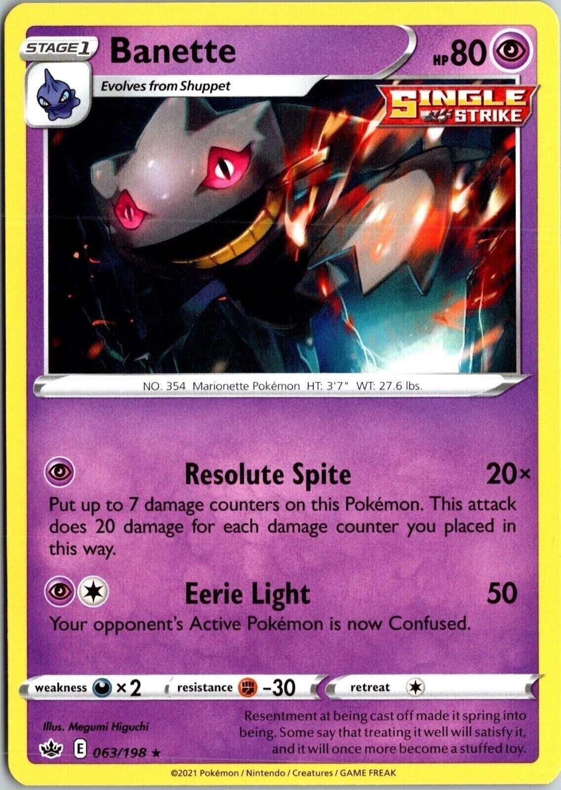 Banette Chilling Reign 063/198 Rare 2021 Pokemon Card TCG CCG
