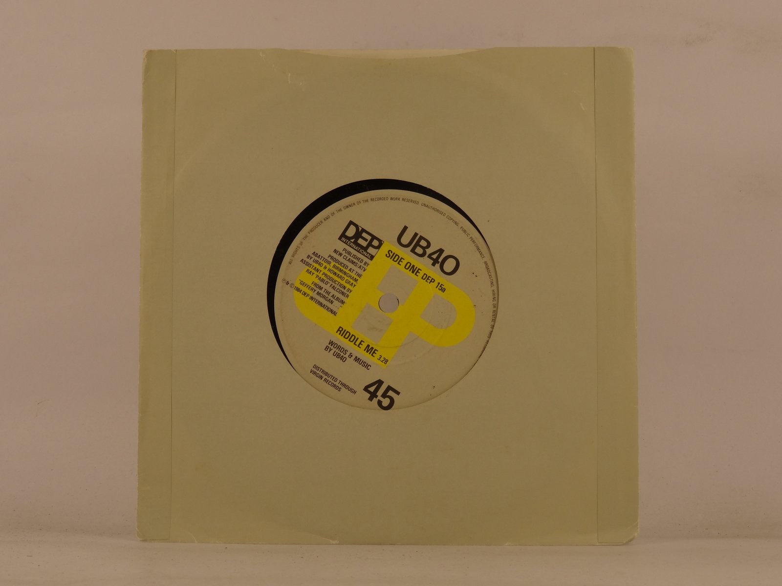 UB40 RED RED WINE/SUFFERIN (128) 2 Track 7" Single including Company Sleeve DEP 